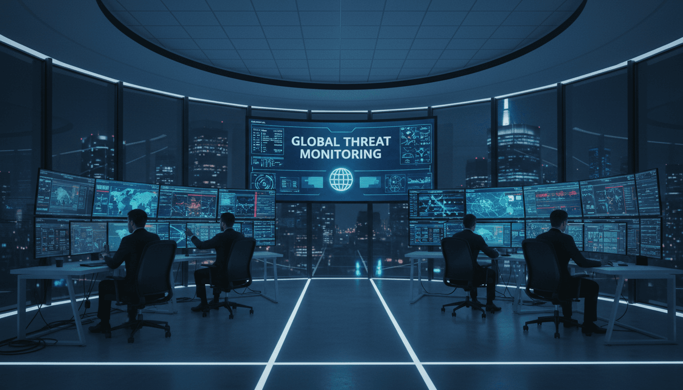 Security team monitoring systems in a modern operations center